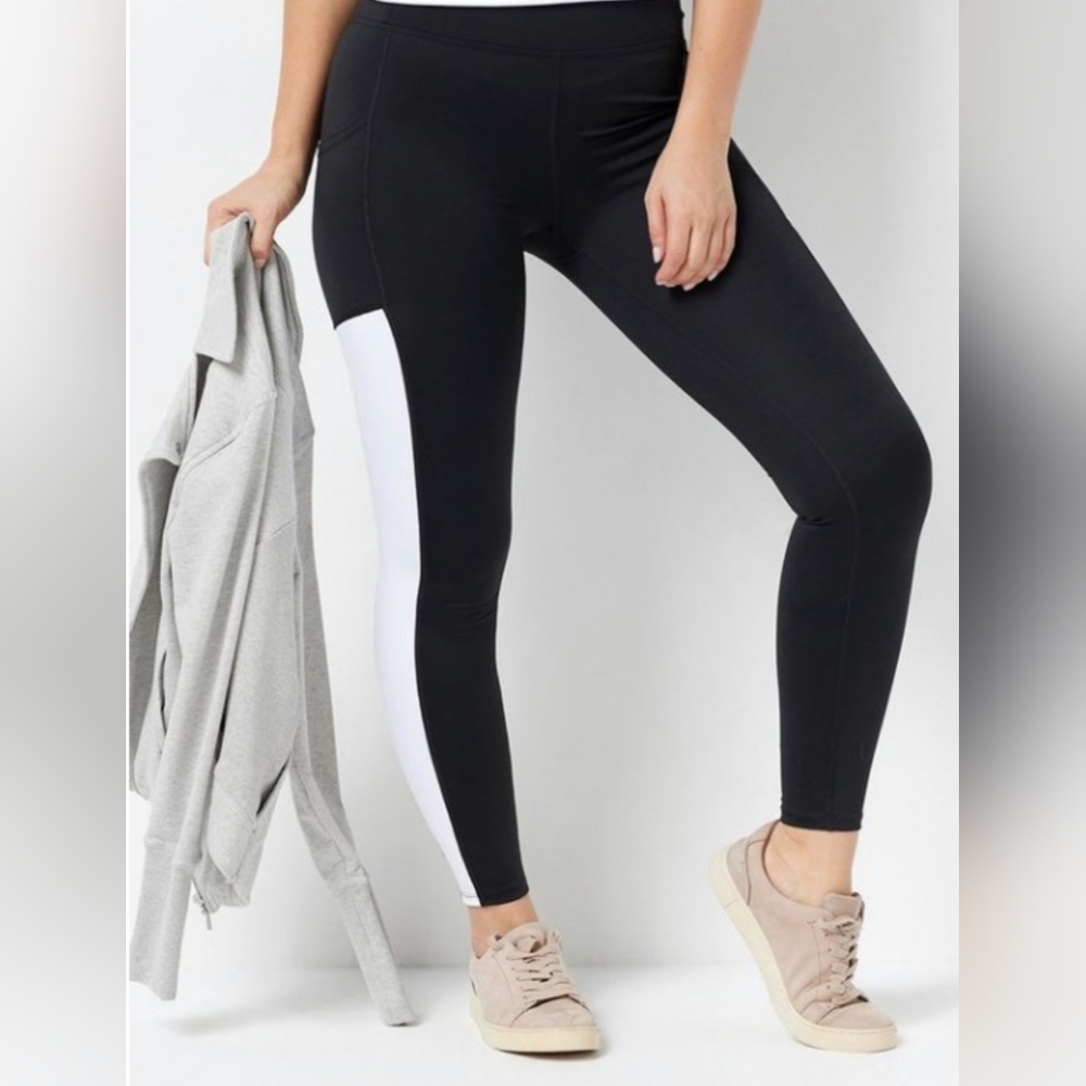 MIND BODY LOVE Black & White color-block pocket Leggings Size Tall Medium NEW